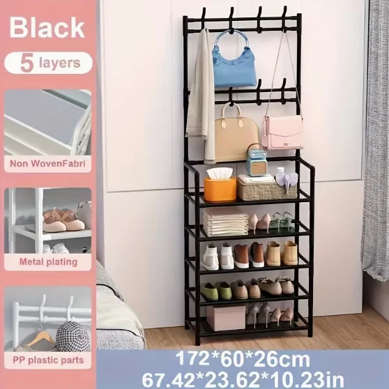 Multifunctional Storage Rack 5-Tier Freestanding Coat & Shoe Rack Entryway Shelf - Heavy-Duty Double Row Shoe Organizer