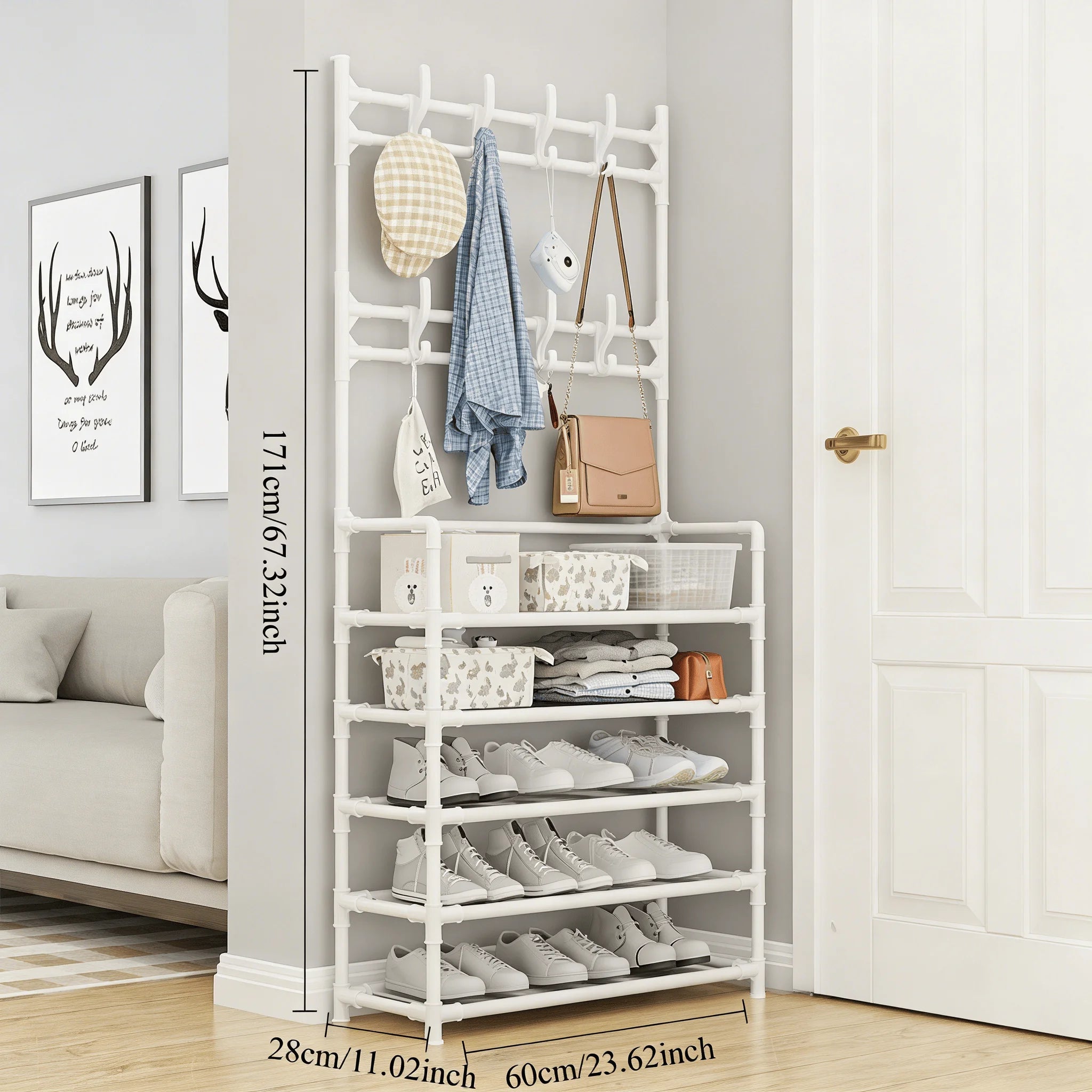 Multifunctional Storage Rack 5-Tier Freestanding Coat & Shoe Rack Entryway Shelf - Heavy-Duty Double Row Shoe Organizer